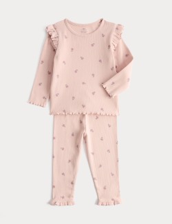 Žerzejový květinový outfit s vysokým podílem bavlny, 2 ks, (0 –3 roky)