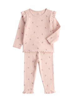 Žerzejový květinový outfit s vysokým podílem bavlny, 2 ks, (0 –3 roky)