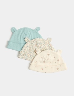 3 Pack Pure Cotton Hats (0-12 Mths)