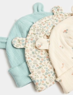 3 Pack Pure Cotton Hats (0-12 Mths)