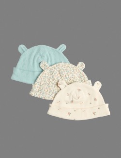 3 Pack Pure Cotton Hats (0-12 Mths)