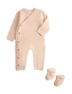 Dvoudílný pletený outfit s capáčky (3,2 kg – 12 měsíců)