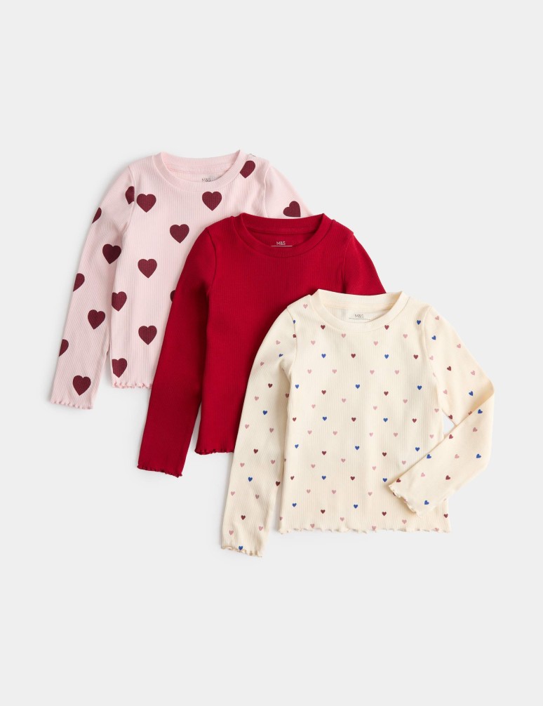 3 Pack Cotton Rich Heart Tops (2-10 Yes)