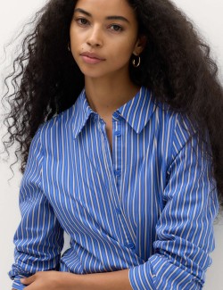 Cotton Rich Striped Mini Shirt Dress