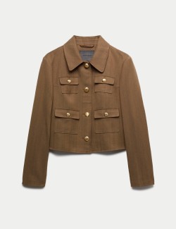 Cotton Blend Twill Cropped Jacket