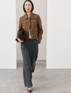 Cotton Blend Twill Cropped Jacket