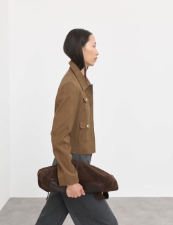 Cotton Blend Twill Cropped Jacket