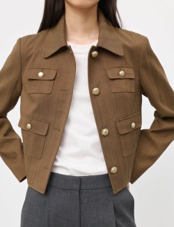Cotton Blend Twill Cropped Jacket