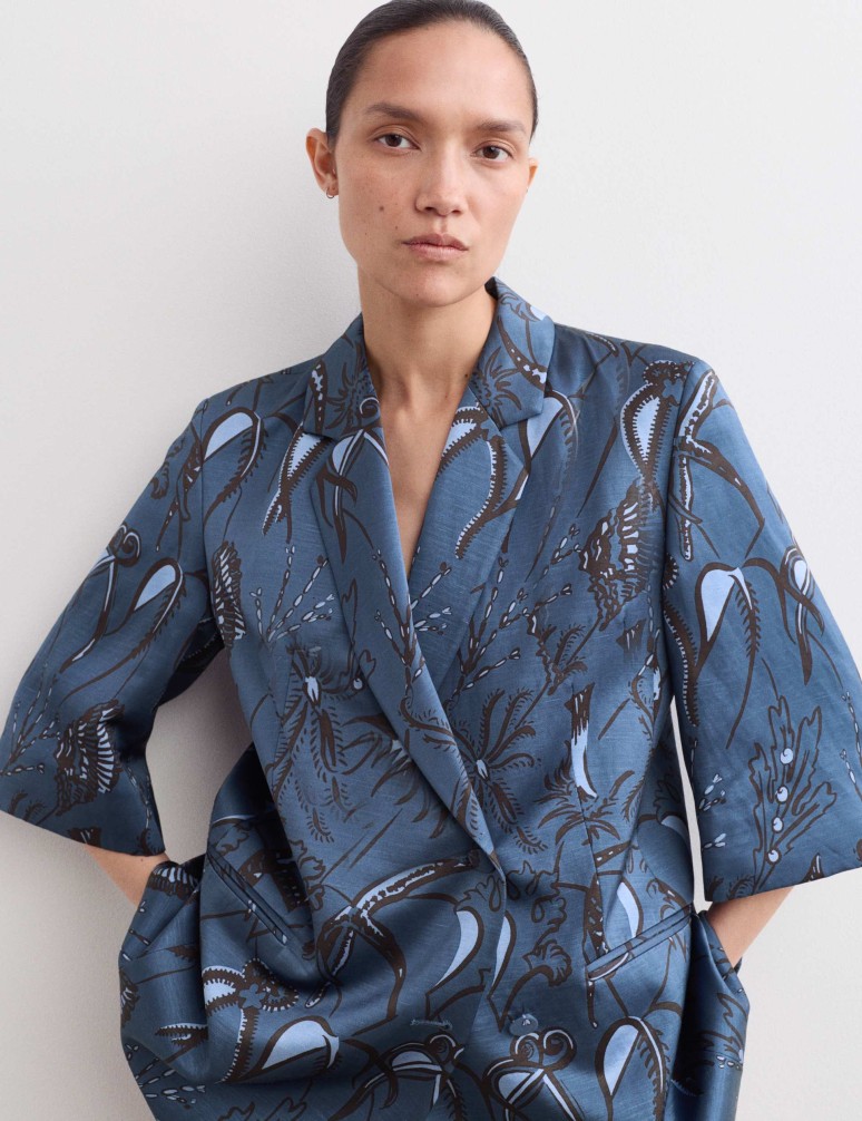Printed Short Sleeve Relaxed Blazer