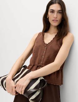 Pure Cotton Textured Cropped Knitted Vest