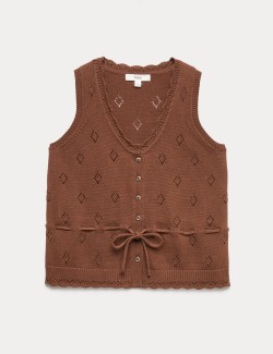 Pure Cotton Textured Cropped Knitted Vest
