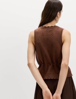 Pure Cotton Textured Cropped Knitted Vest