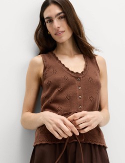 Pure Cotton Textured Cropped Knitted Vest