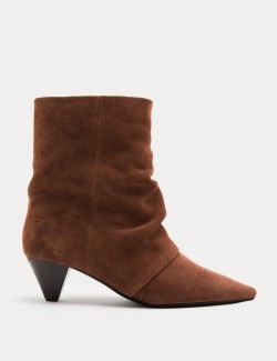 Suede Slouchy Cone Heel Pointed Ankle Boots