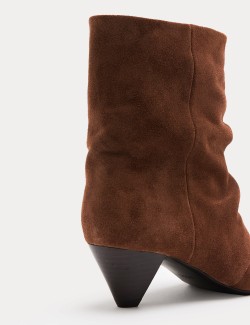 Suede Slouchy Cone Heel Pointed Ankle Boots