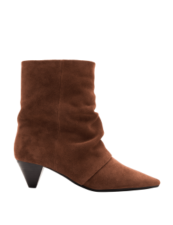 Suede Slouchy Cone Heel Pointed Ankle Boots
