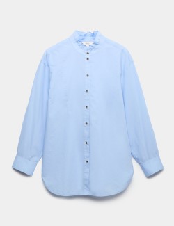 Pure Cotton Pie Crust Frill Neck Shirt