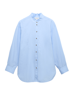Pure Cotton Pie Crust Frill Neck Shirt