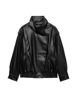 Bomber bunda z imitace kůže se stojáčkem
