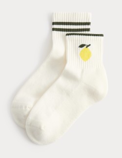 2 Pack Cotton Rich Lemon Ankle High Socks
