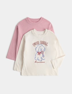 2 Pack Pure Cotton Dog Graphic Tops (2-8 Yrs)