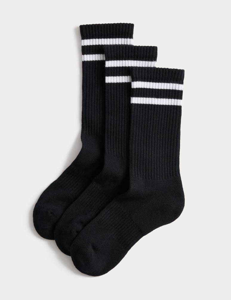 3 Pack Cotton Rich Striped Ankle High Socks