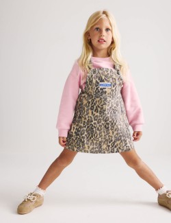 2 Piece Denim Leopard Pinny Outfit (2-8 Yrs)