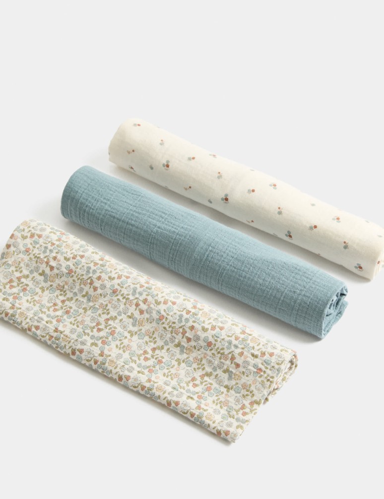 3 Pack Pure Cotton Floral Muslins
