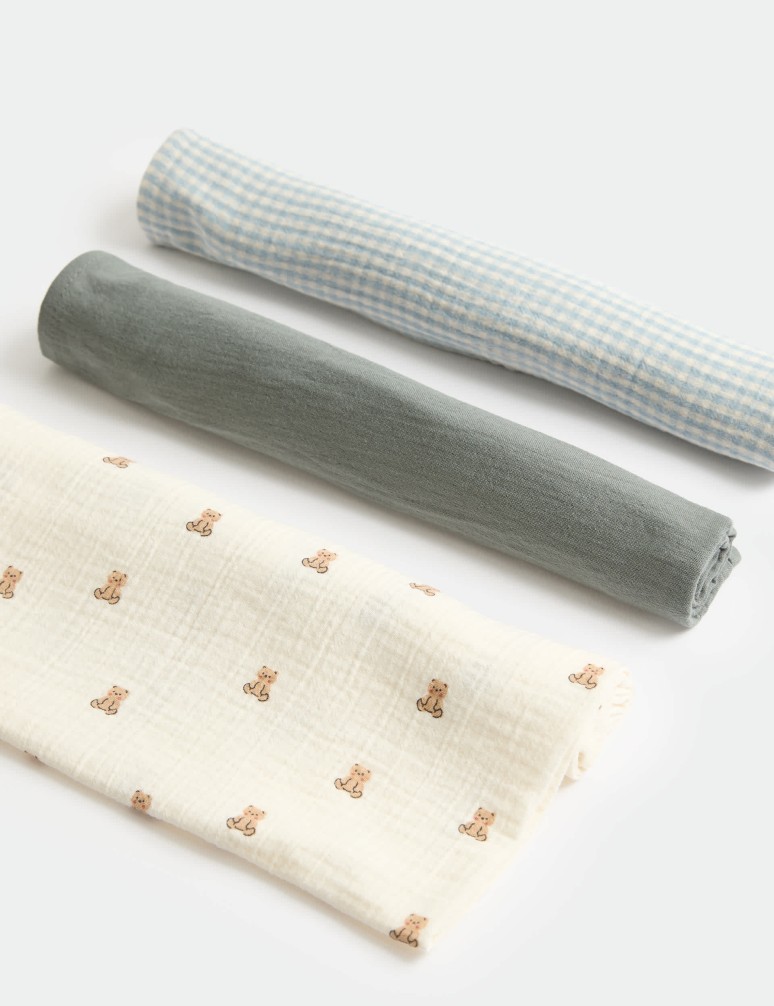 3 Pack Pure Cotton Muslin Squares
