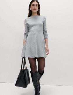 Cotton Rich Ribbed Mini Skater Dress