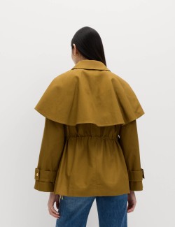 Pure Cotton Waisted Collared Cape Coat