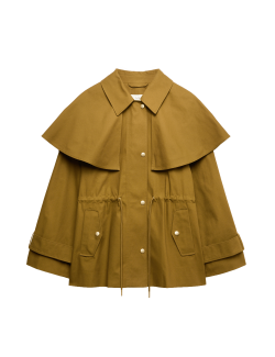 Pure Cotton Waisted Collared Cape Coat