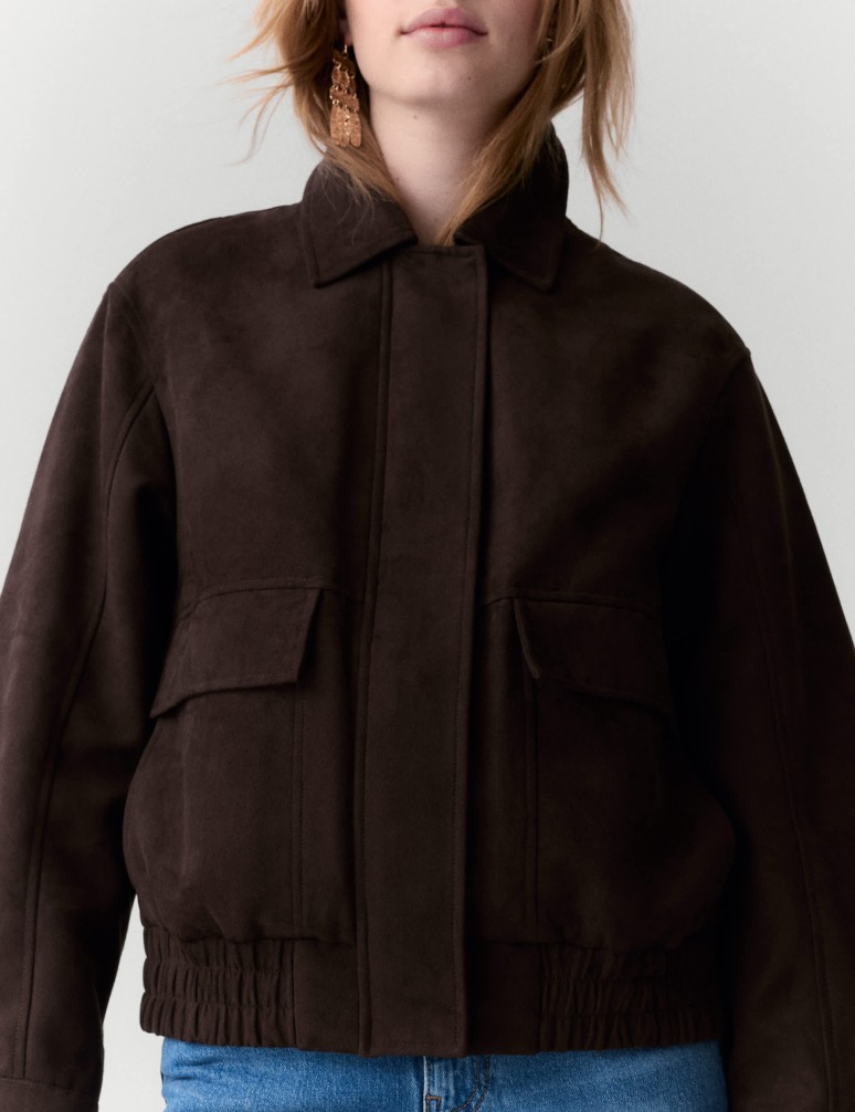 Semišová bunda Bomber s límečkem