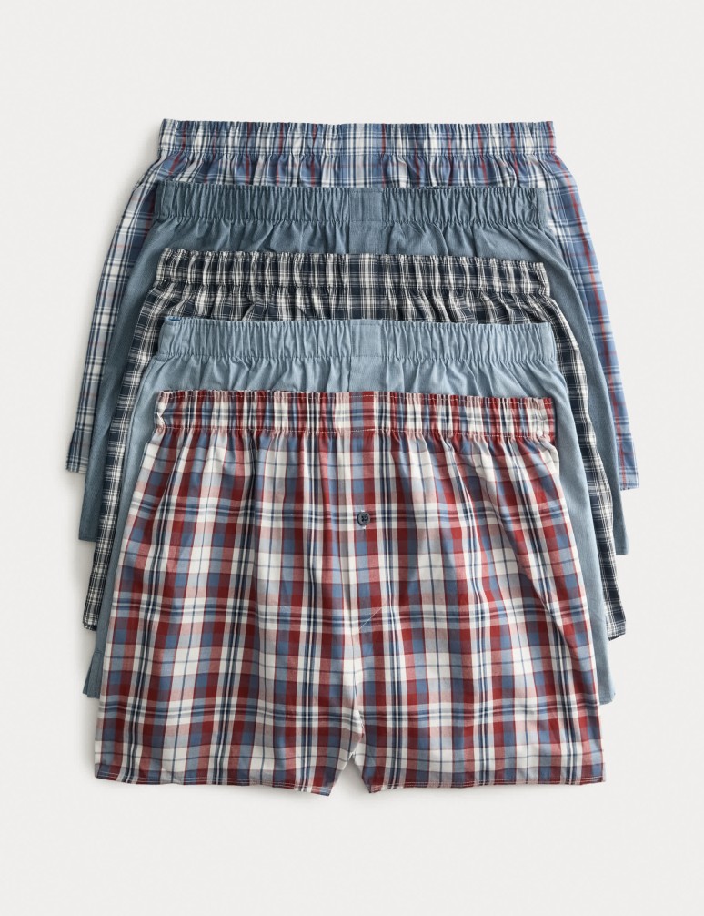 5 Pack Pure Cotton Checked Woven Boxers