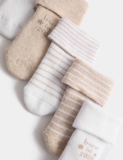 5 Pack Cotton Rich Terry Born in 2026 Socks (0-12 Mths)