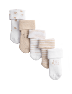 5 Pack Cotton Rich Terry Born in 2026 Socks (0-12 Mths)