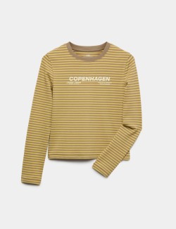 Cotton Rich Striped Slogan Top (6-16 Yrs)