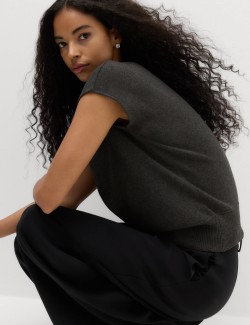 Draped Neck Knitted Top with Wool