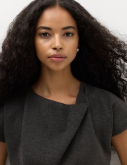 Draped Neck Knitted Top with Wool