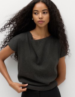 Draped Neck Knitted Top with Wool