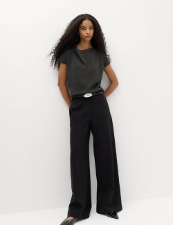 Draped Neck Knitted Top with Wool