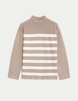 Soft Touch Striped Ribbed Funnel Neck Jumper