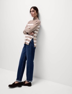 Soft Touch Striped Ribbed Funnel Neck Jumper