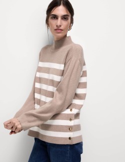 Soft Touch Striped Ribbed Funnel Neck Jumper