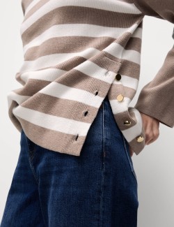 Soft Touch Striped Ribbed Funnel Neck Jumper