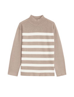 Soft Touch Striped Ribbed Funnel Neck Jumper