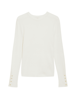 Ribbed Crew Neck Button Detail Jumper