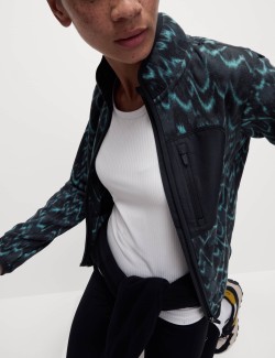 Zip Up Printed Funnel Neck Fleece Jacket