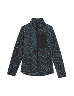 Zip Up Printed Funnel Neck Fleece Jacket