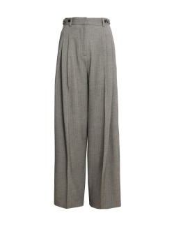 Herringbone Pleat Front Wide Leg Trousers